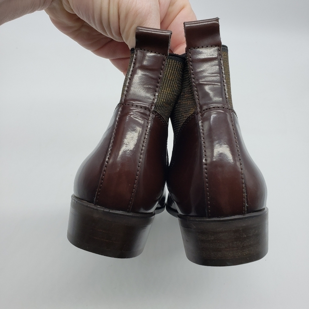 Wonders women EU 39 high shine leather Chelsea boots raisin brown metallic panel - Picture 7 of 13